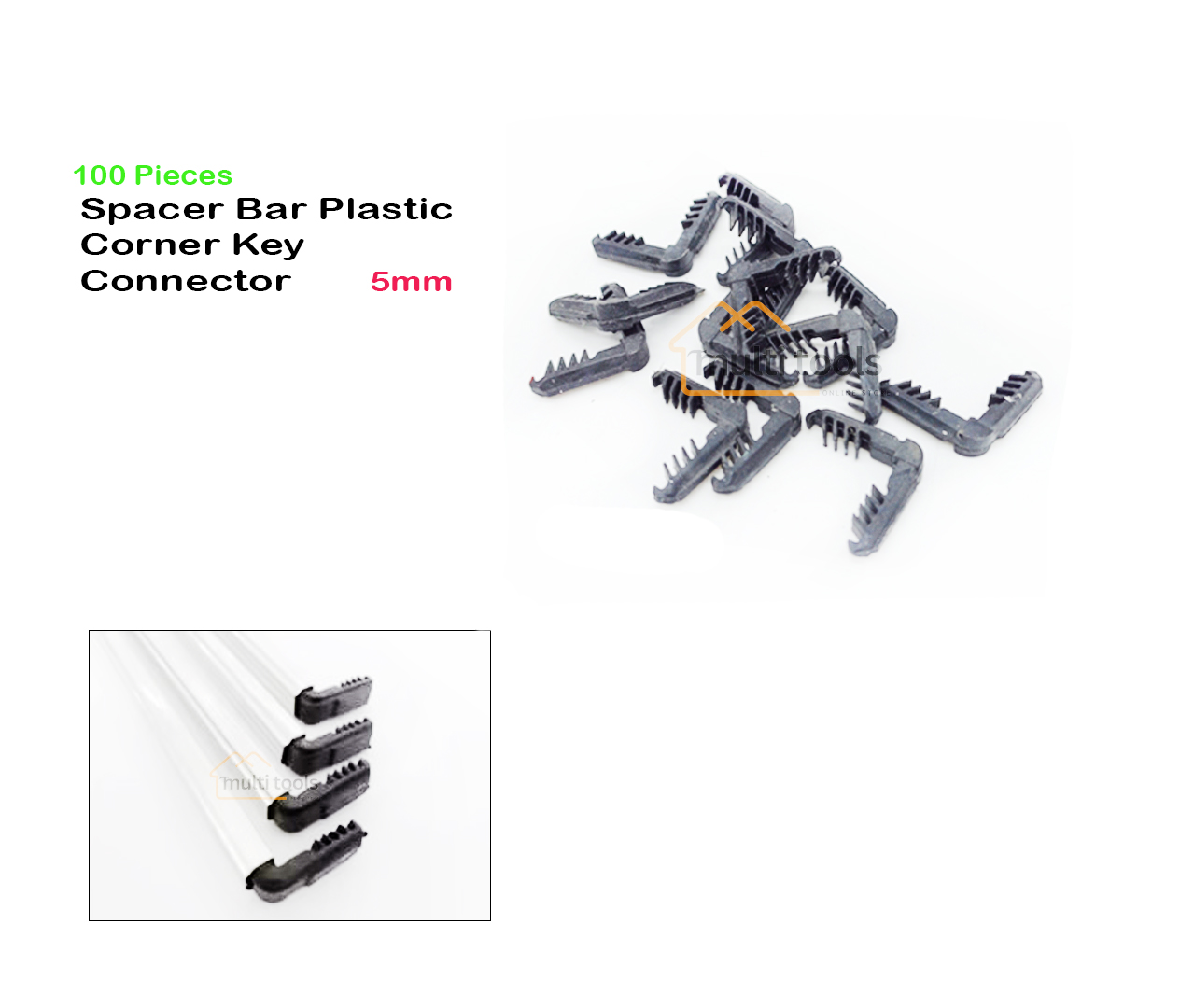 100 Pecs 5mm Glass Aluminum Spacer Bar Plastic Corner Key Connector